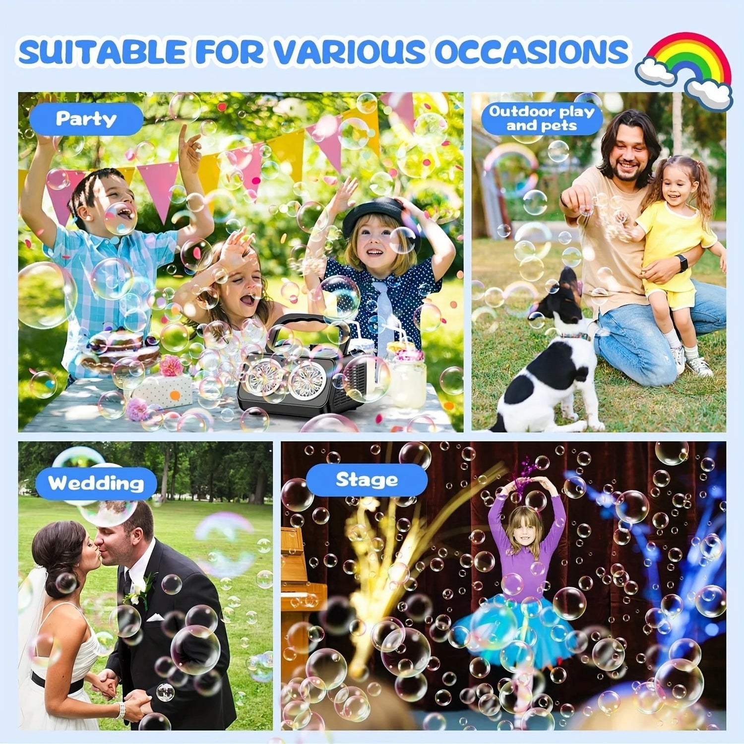 Automatic Bubble Machine Upgrade Bubble Blower w/2 Fans, Portable Bubble Maker