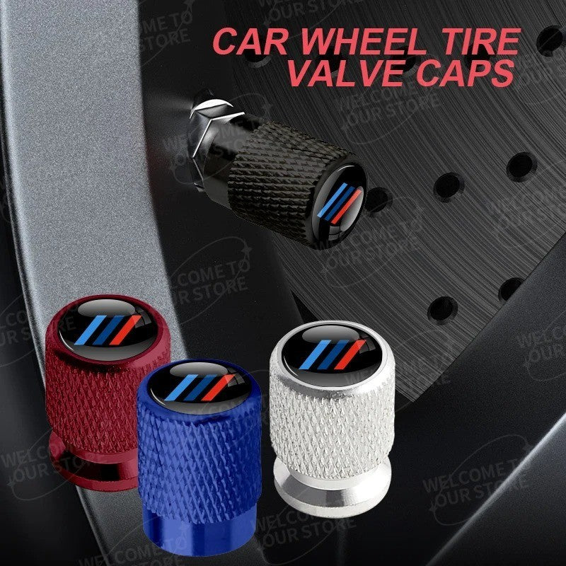 4x Capuchons Bouchons de Valve de Pneu BMW Alu Noir Argent Rouge bleu