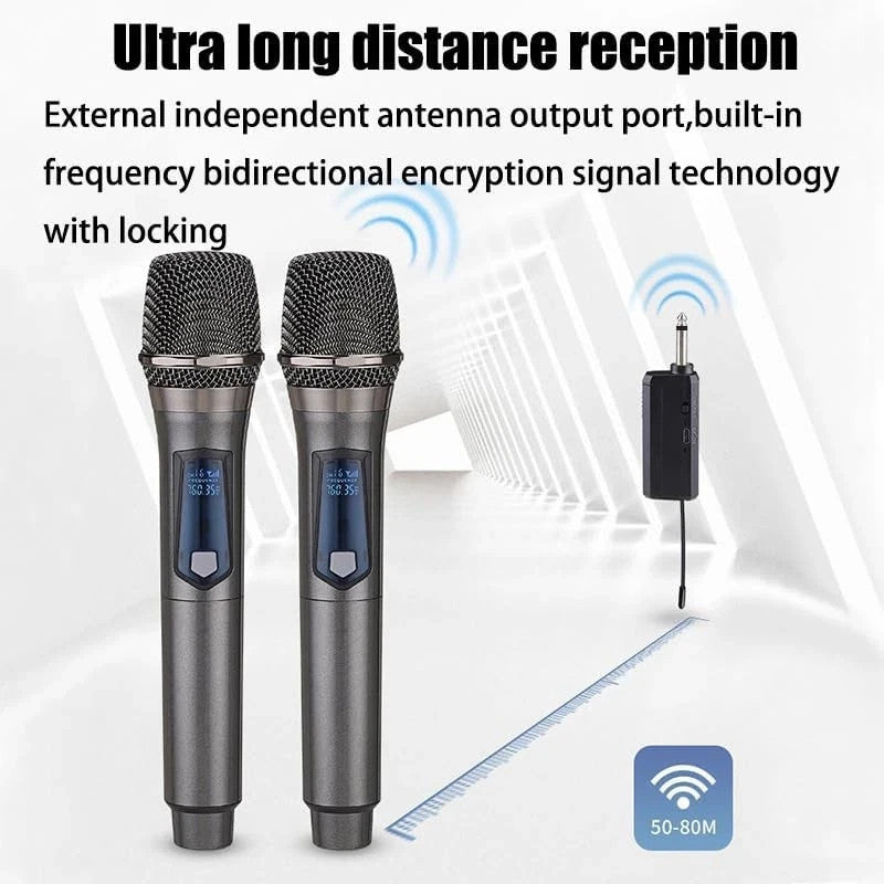 2PCS Wireless VHF Professional Microphone Handheld Mic System Karaoke w/Receiver