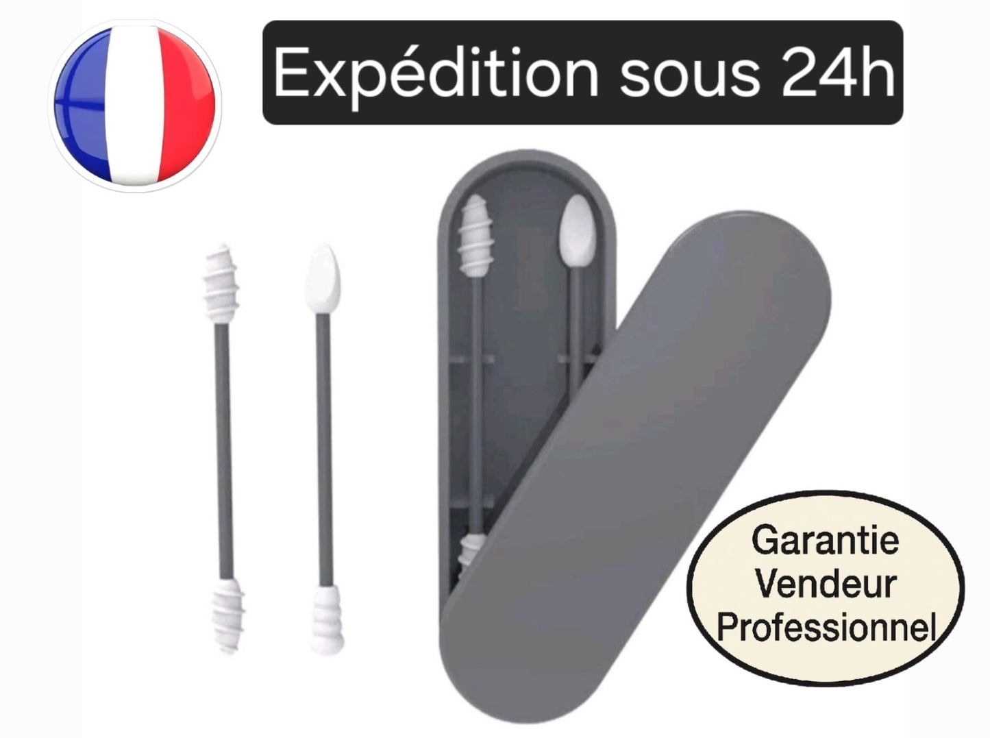 2 pcs Boite Coton Tige Réutilisable Oreille Nettoyage Ecologique écouvillon Gris