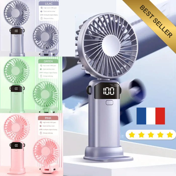 Mini Ventilateur USB de Poche 5 Vitesses avec Base Pliable - couleur aléatoire