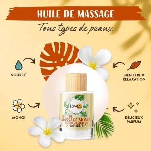 LOVEA - Huile De Massage Corps Multi-Usages Monoï - Nourrit - Tous Types De peau