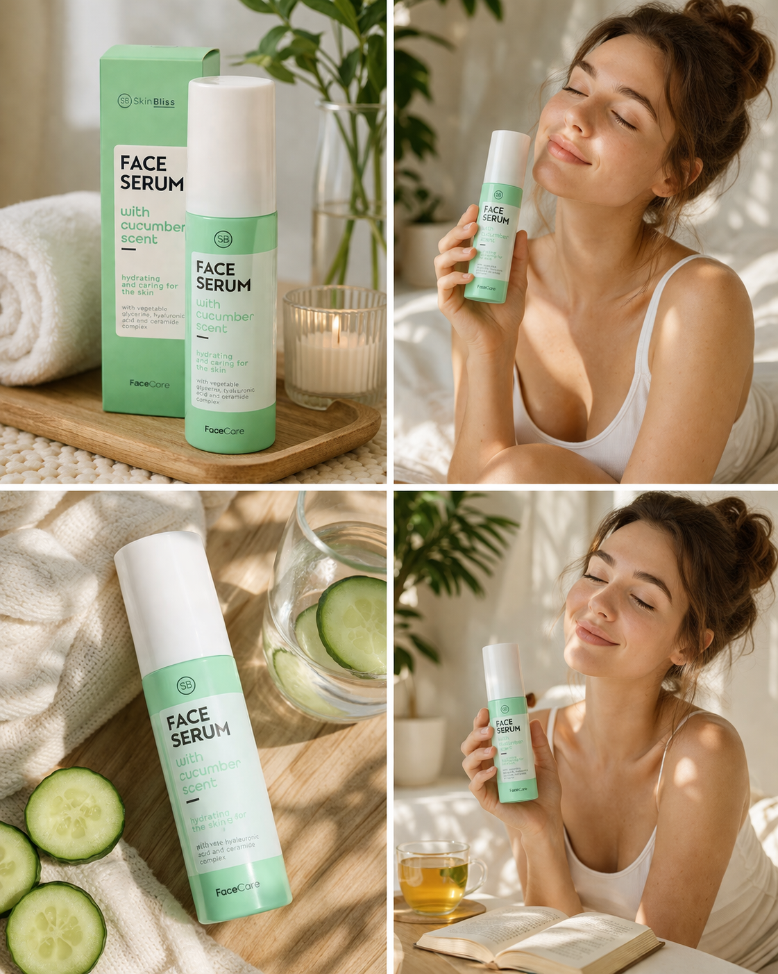 Sérum Hydratant Visage Concombre 100 ml, Acide Hyaluronique & Céramides Anti-âge