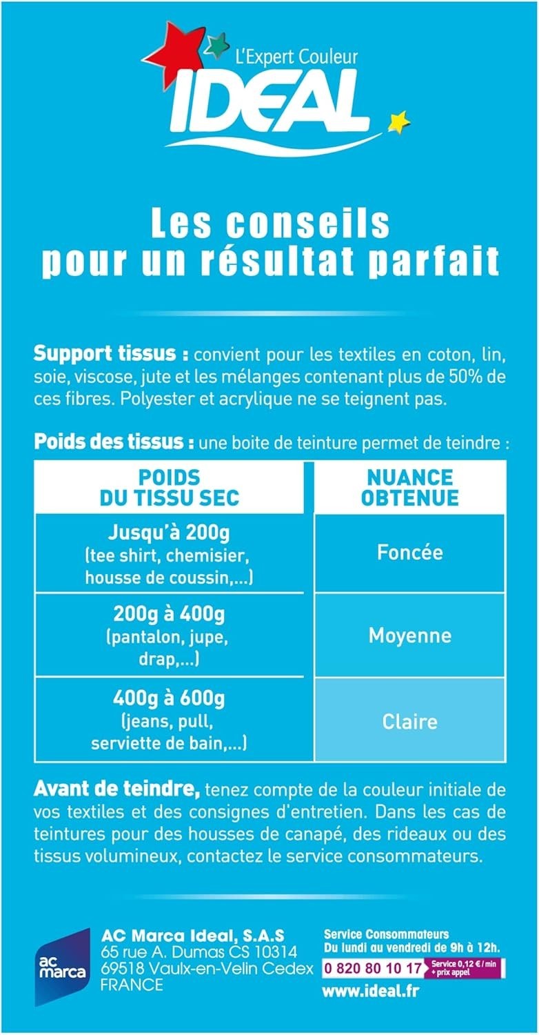 Ideal Teinture Textile Tout en un 230 g bleu clair colorant raviveur de couleur
