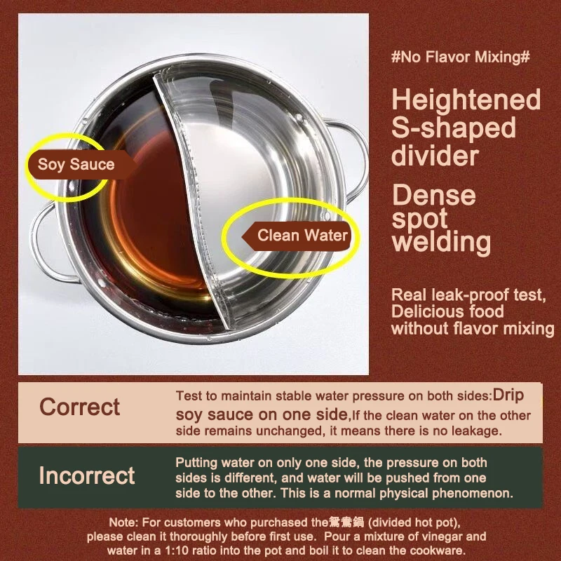 Stainless Steel Divided Hot Pot Dual Soup Cooker Gas Stove Induction Pot Pan