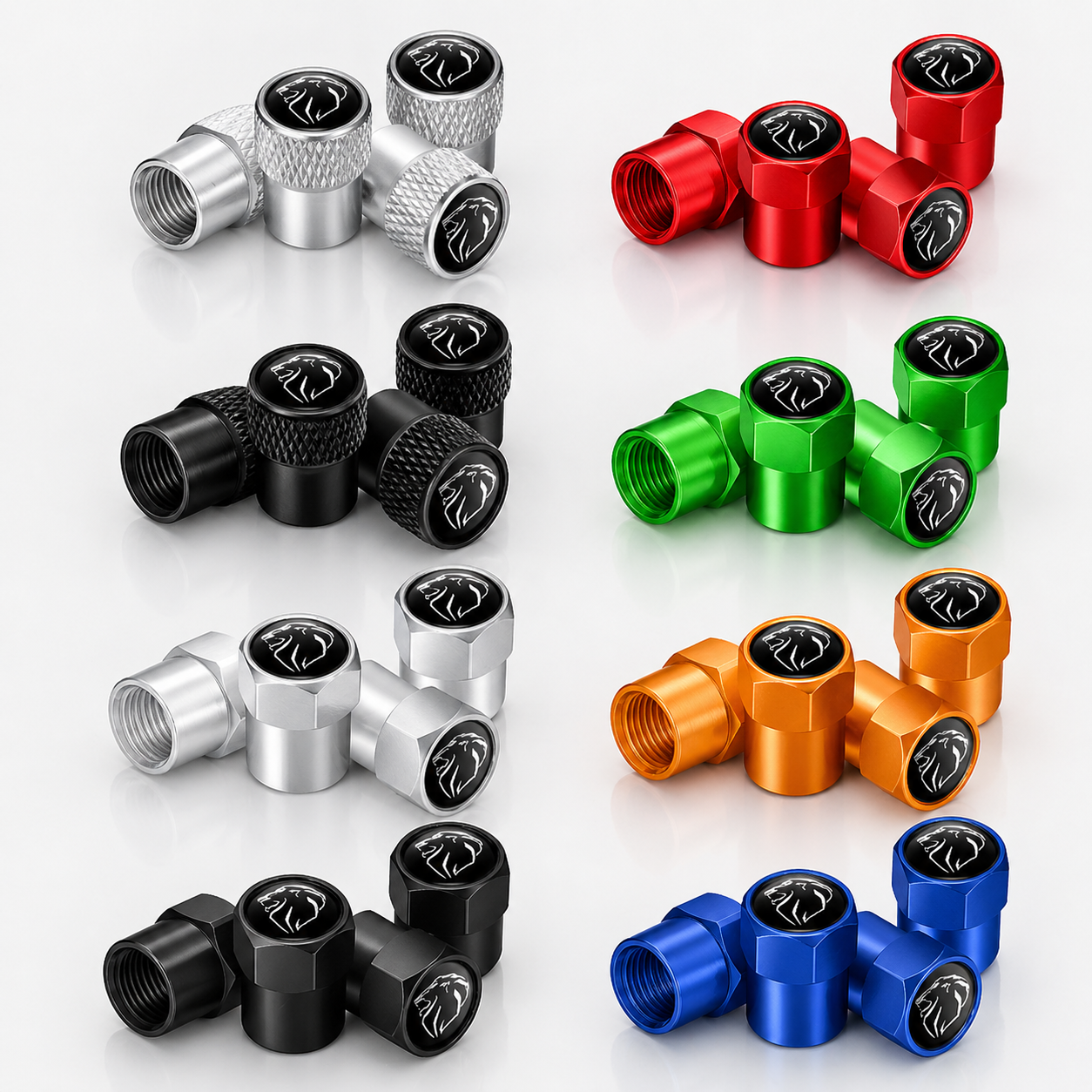 4x Capuchons Bouchons de Valve de Pneu Alu Peugeot Noir Argent Bleu Orange Vert
