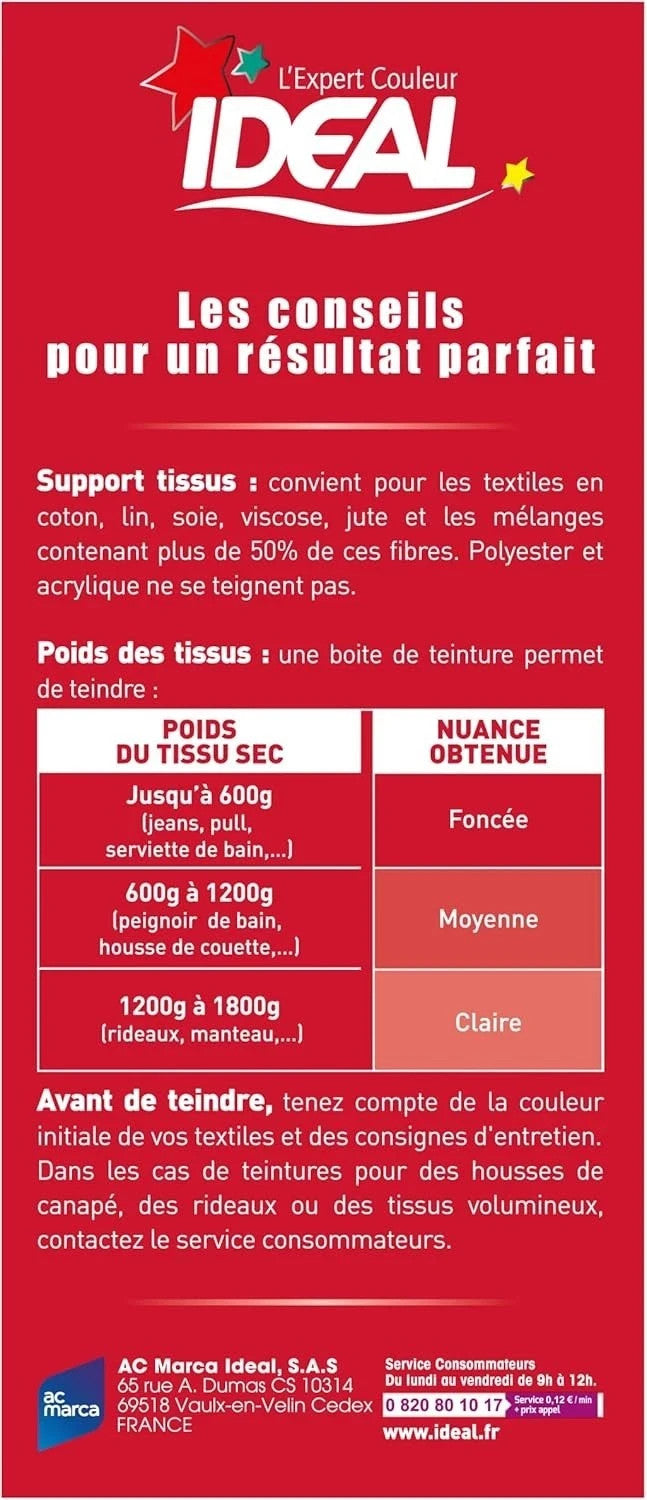 Teinture Textile Ideale Rouge 350 g - Restaurez la Couleur de Vos Tissus