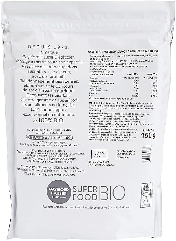 GAYELORD HAUSER - Superfood Bio - Poudre Transit à Diluer - 150gr Son De Blé