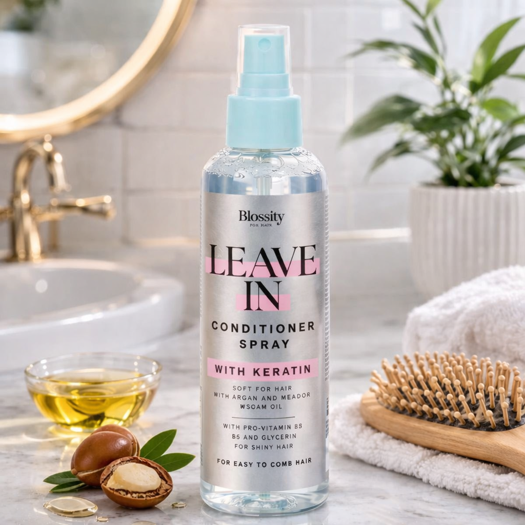 Blossity Spray capillaire sans rinçage kératine lisse les cheveux Argan B5 150ml