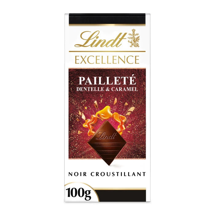Tablette de Chocolat noir croustillant dentelle et caramel LINDT de 100g