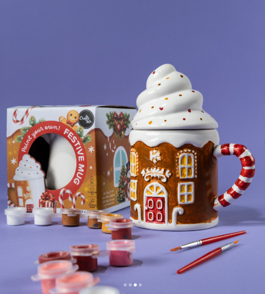 Kit Peinture Mug de Noël Crafts & Co Céramique avec Couvercle Cadeau Enfant Neuf
