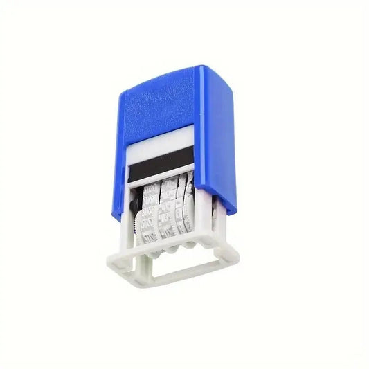 Tampon jour mois année a rouleau avec manche et base pour loisirs bleu