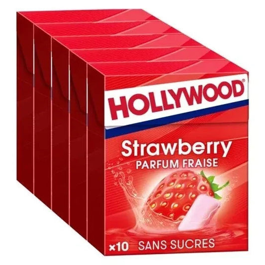 Hollywood Chewing-gum Fraises, parfum Fraise - Le lot de 5, 14g