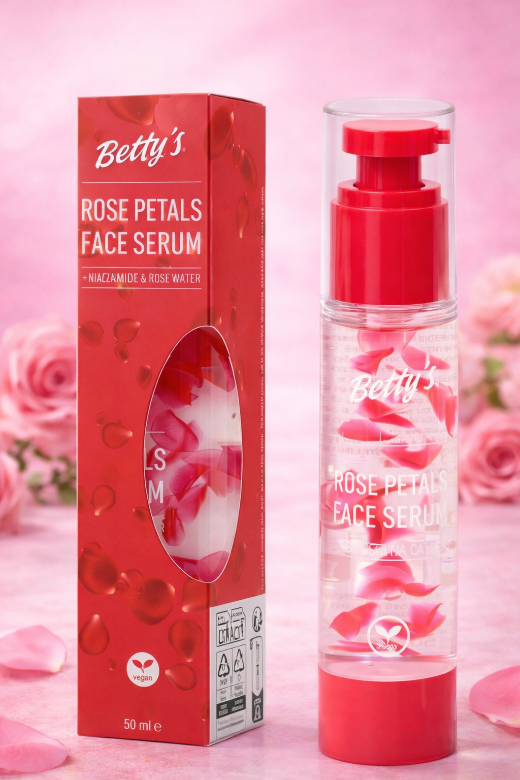 Sérum visage Betty's pétales de rose hydratante & anti-âge vegan niacinamide 50m