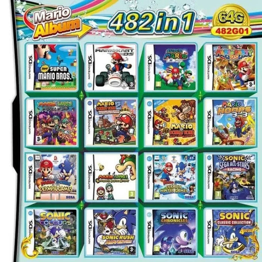 482 en 1 Jeu NDS Cartouche de Jeu DS Jeu Pack Super Combo pour DS NDS NDSL NDSi