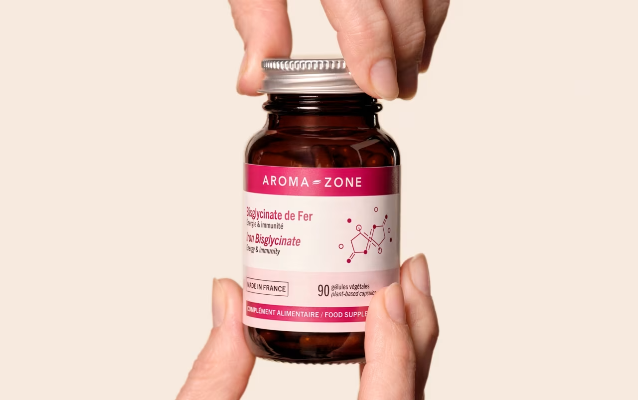 Aroma-zone complément alimentaire fer et vitamine C réduit la fatigue 90 gélules
