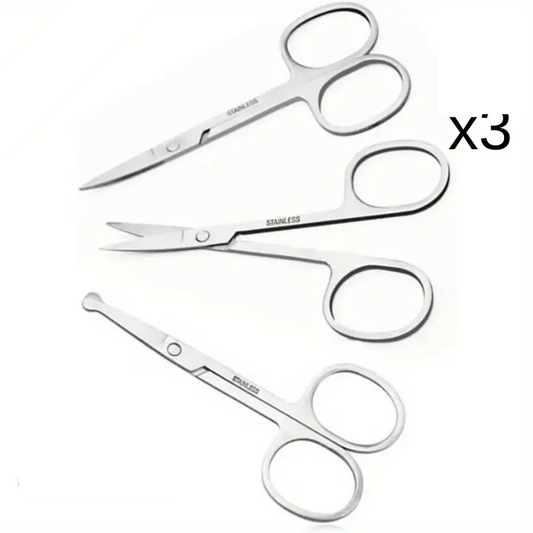 Tijeras para cejas y vello nasal, barba, bigote, pestañas y uñas, Lote de 3