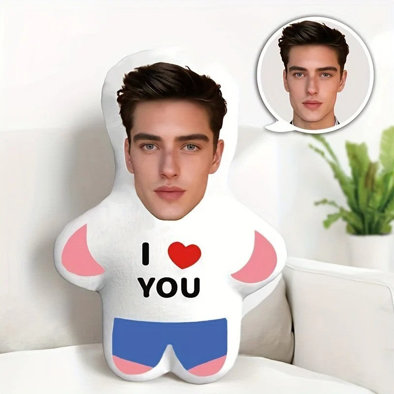 💖 Peluche personnalisée avec photo visage coussin cadeau Je t’aime famille amis