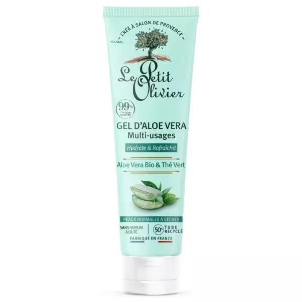 Le Petit Olivier gel d'aloé vera & thé vert multi-usages hydrate et rafraîchit