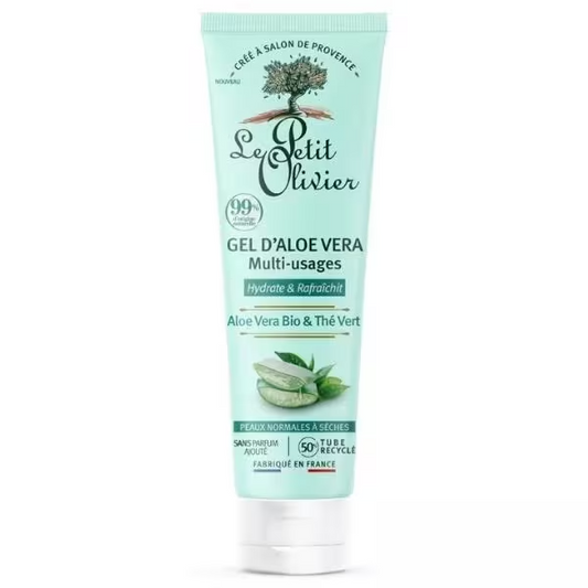 Le Petit Olivier gel d'aloé vera & thé vert multi-usages hydrate et rafraîchit