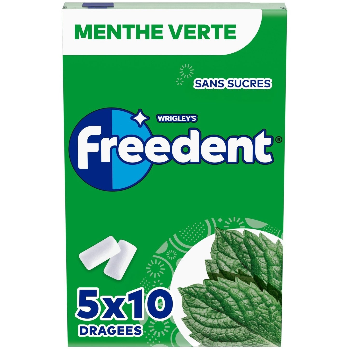 Chewing-gum Freedent à la menthe sans sucre 5 paquets de 10 dragues - 70g