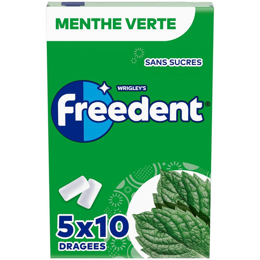 Chewing-gum Freedent à la menthe sans sucre 5 paquets de 10 dragues - 70g