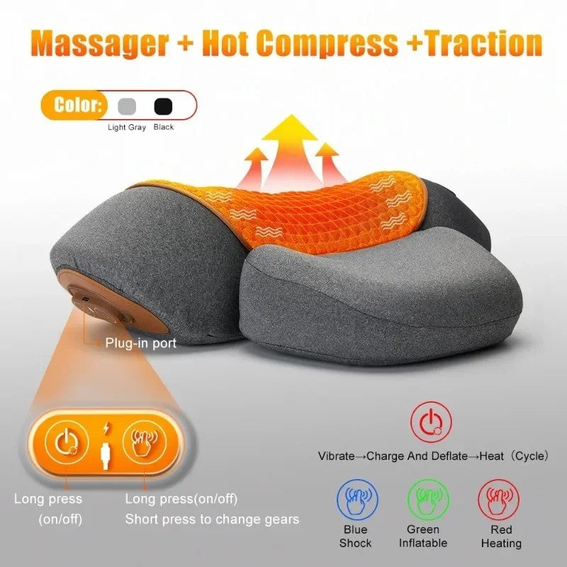 3-In-1 Neck Massager Pillow With Vibration Heating Traction Therapy Pain Relief