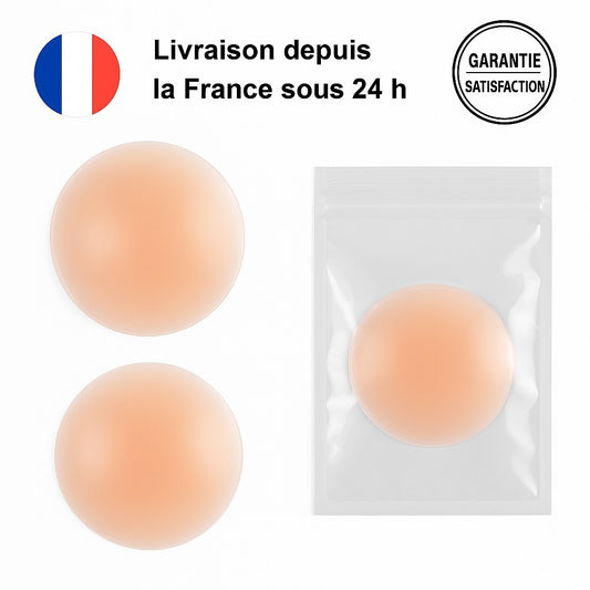 Paire de cache téton en silicone doux neuf, chair, forme ronde