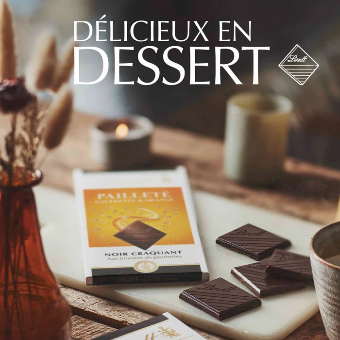 Tablette de Chocolat noir croquant orange gaufrette pailleté LINDT de 100g