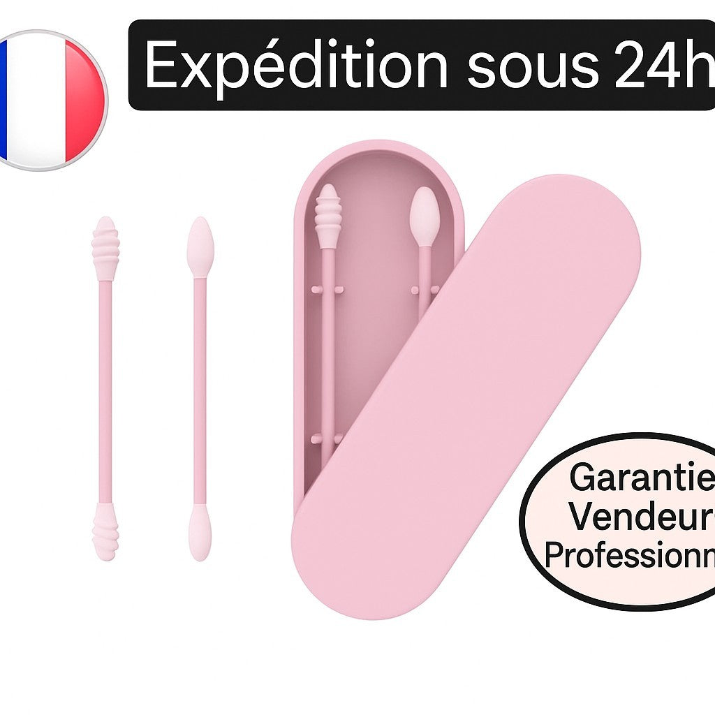 2 pcs Boite Coton Tige Réutilisable Oreille Nettoyage Ecologique écouvillon Rose