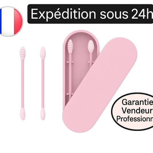 2 pcs Boite Coton Tige Réutilisable Oreille Nettoyage Ecologique écouvillon Rose