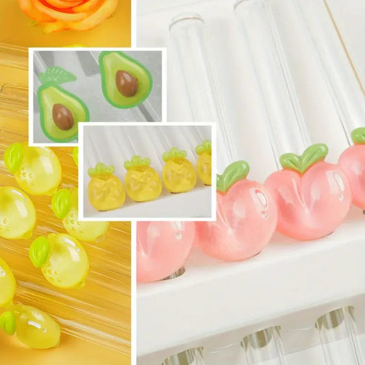 5 pailles en verre motif fruits colorés + 2 goupillons aesthétic classe