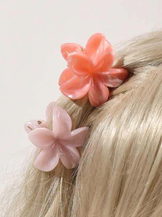 Lot de 8 petites pinces à cheveux en forme de fleur pour femme jolie ton rose