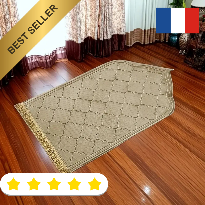 Tapis de prière musulman Portable avec pompons, pour adultes et enfants doré