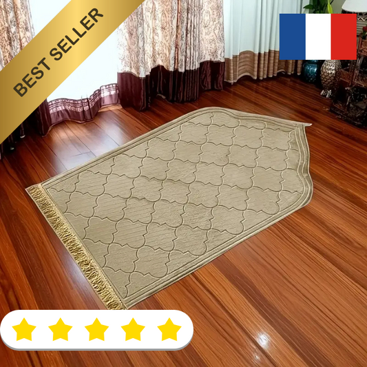 Tapis de prière musulman Portable avec pompons, pour adultes et enfants doré