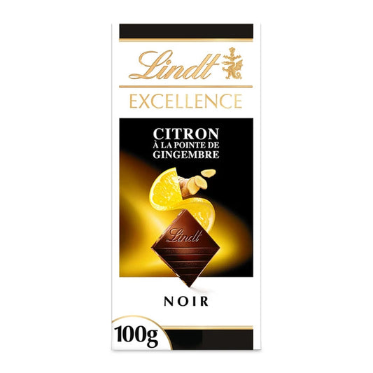 Tablette de Chocolat noir citron à la Pointe de Gingembre / LINDT de 100g