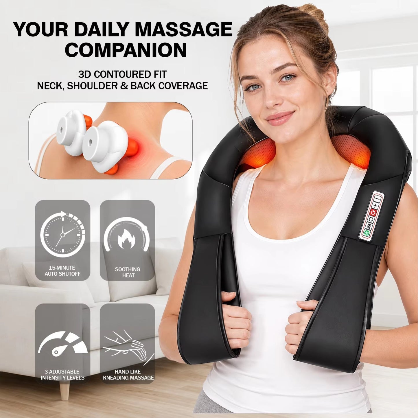 Shiatsu Back Neck and Shoulder Massager with Heat Deep Tissue 3D Kneading Pillow