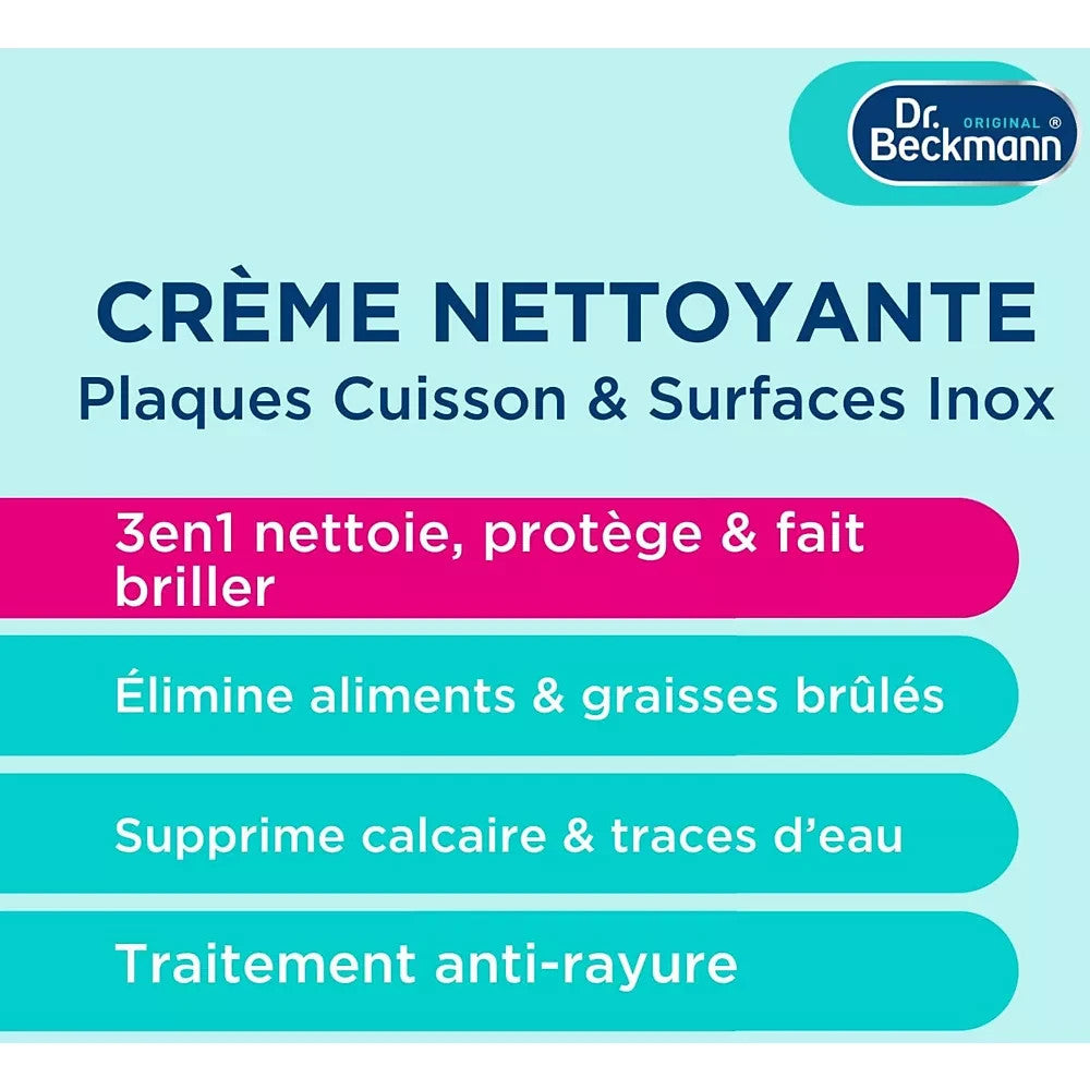 Dr. Beckmann Crème Nettoyante Plaques Cuisson & Surfaces Inox, 3en1 Nettoie, 250