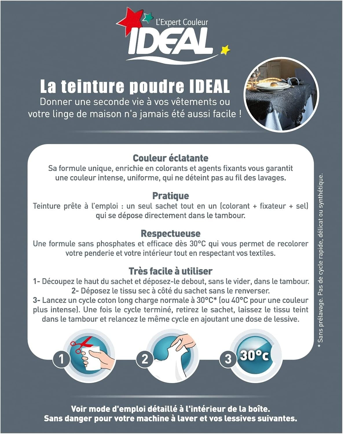 Ideal Teinture Textile Tout en un 230 g gris - colorant pour vêtements