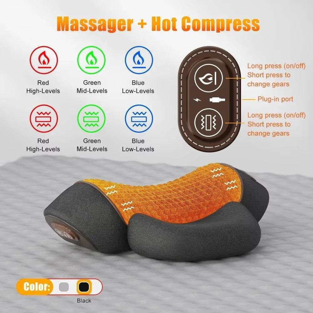 3-In-1 Neck Massager Pillow With Vibration Heating Traction Therapy Pain Relief