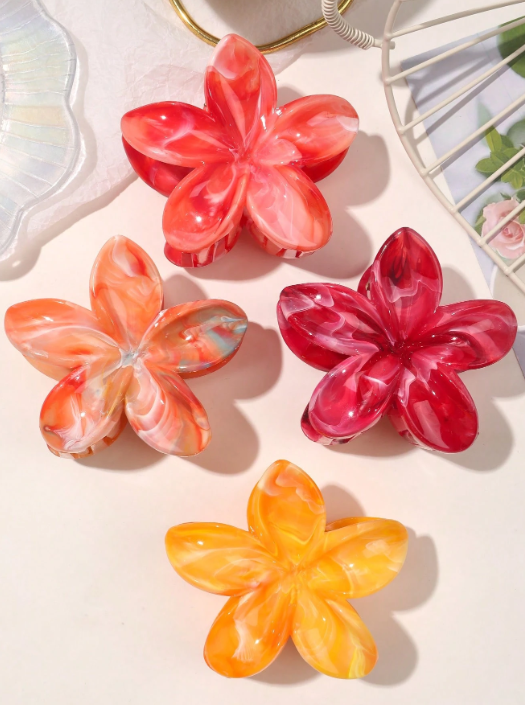 Lot de 4 pinces à cheveux en forme de fleurs pour femme jolie coloré jaune été..