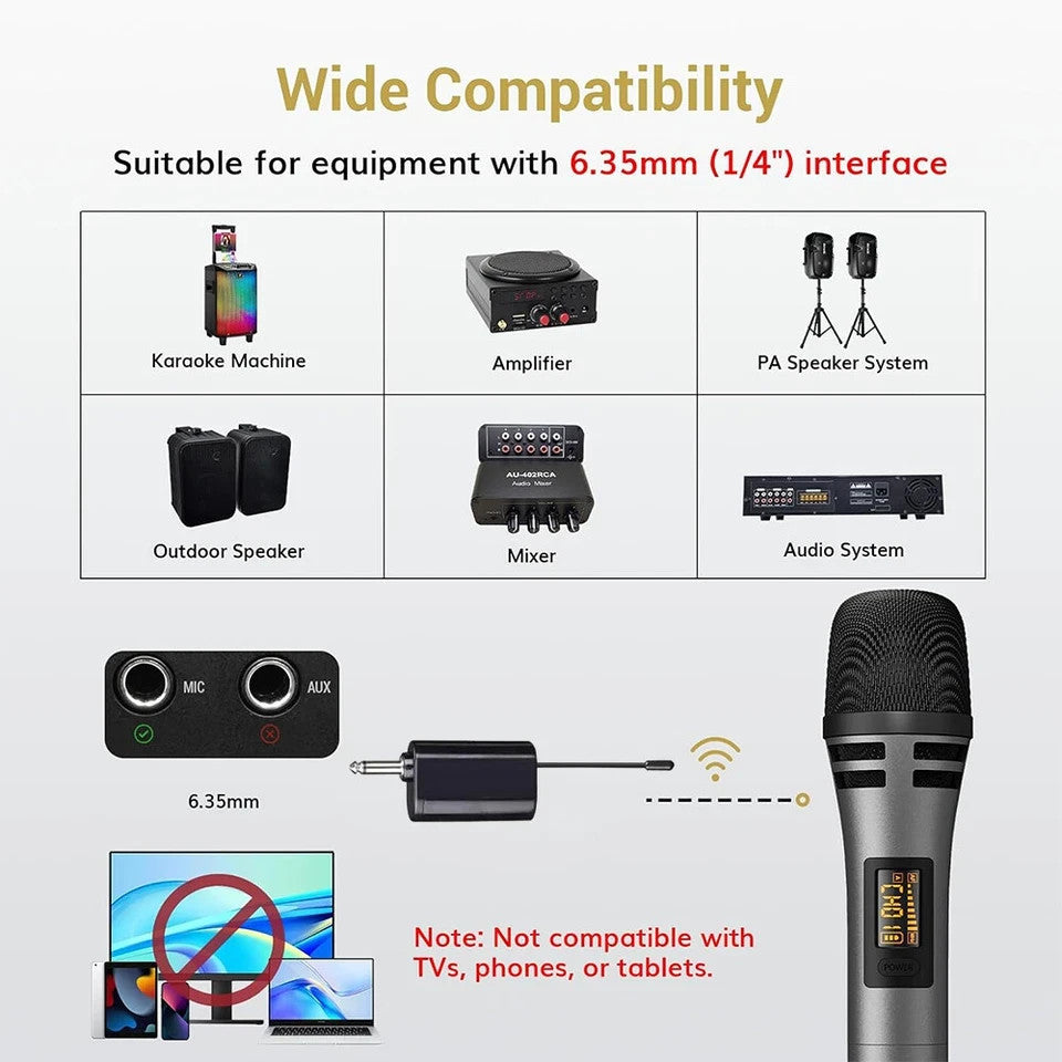 2PCS Wireless VHF Professional Microphone Handheld Mic System Karaoke w/Receiver