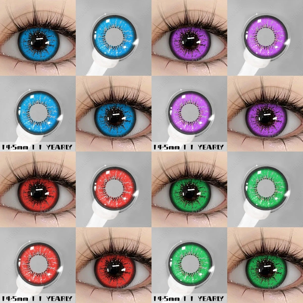 Lentilles de Contact Colorées - Rouge, Violet, Vert, Bleu - Effet Naturel - 1 an