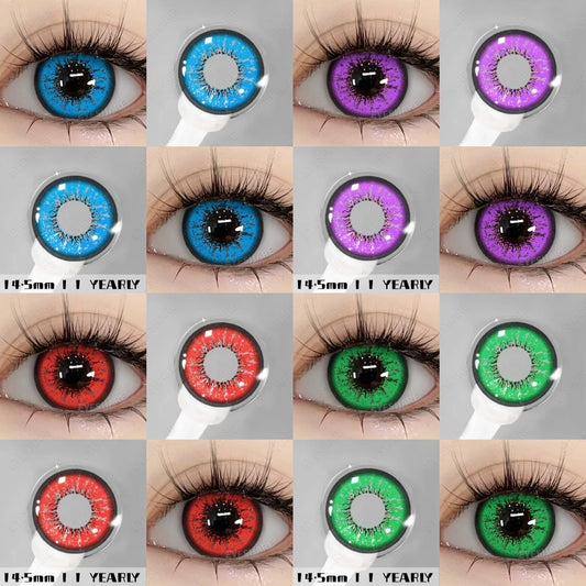Lentilles de Contact Colorées - Rouge, Violet, Vert, Bleu - Effet Naturel - 1 an
