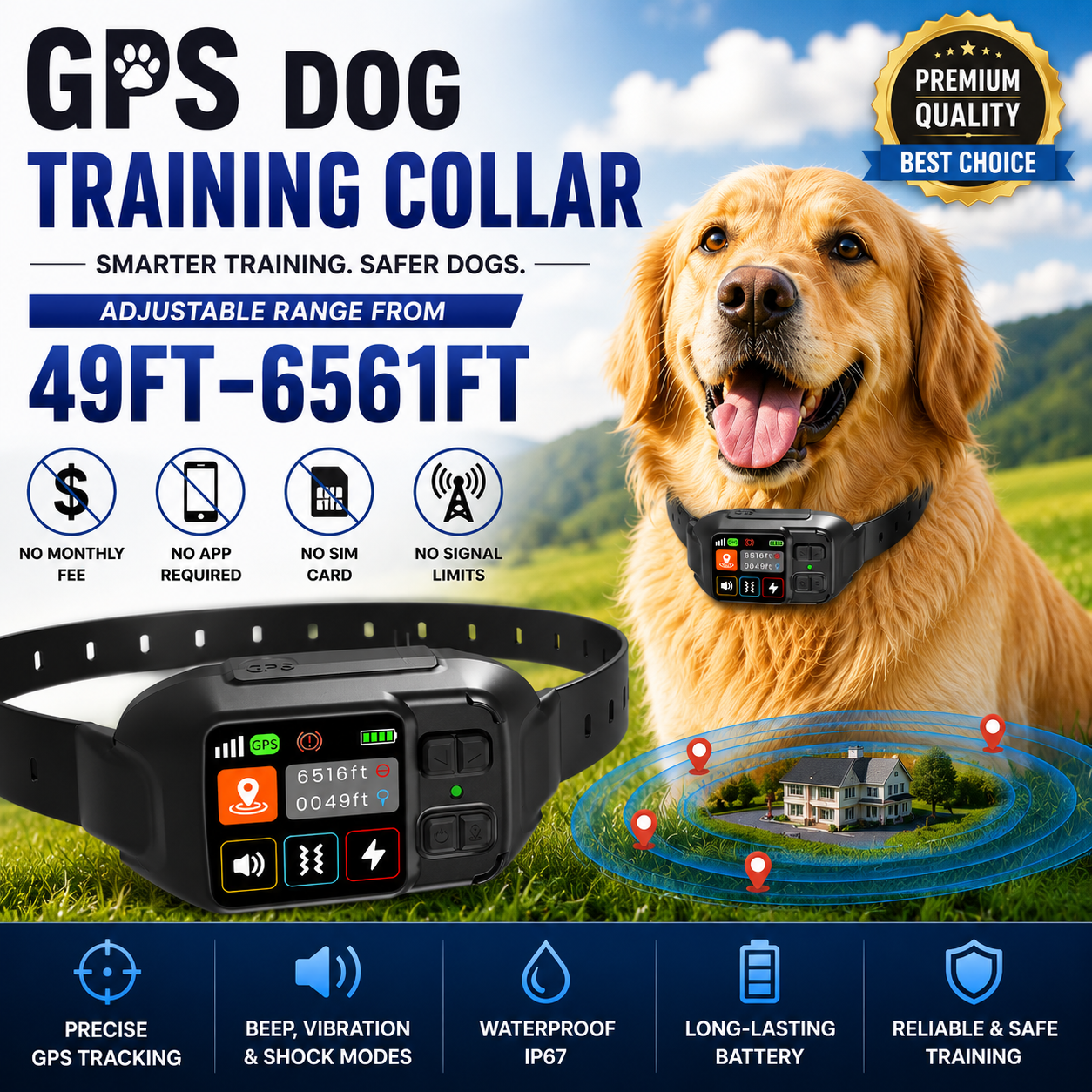 GPS Wireless Dog Fence System Rechargeable Waterproof Training Collar