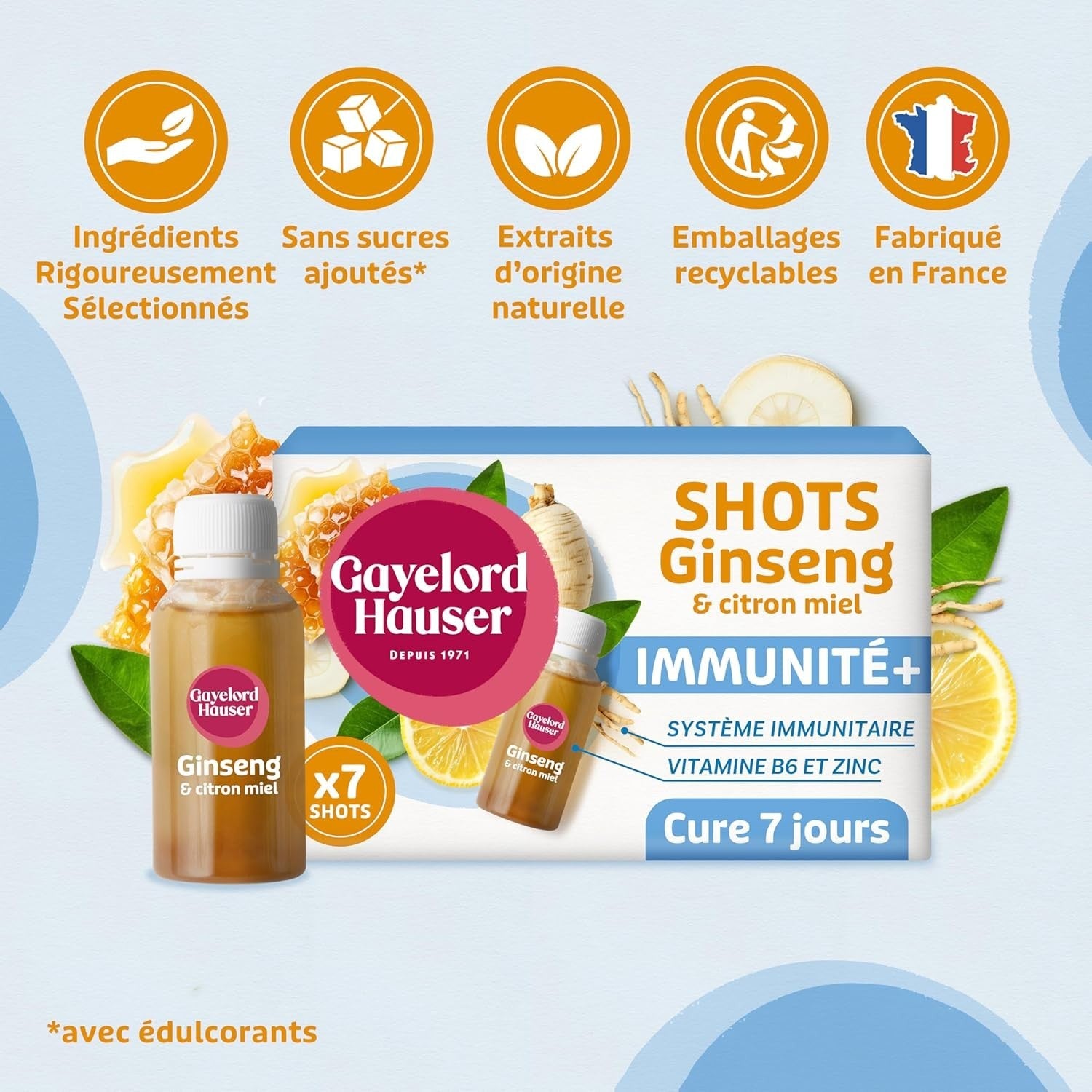 GAYELORD HAUSER B6 et zinc shot ginseng et citron miel immunité + force FRANCE