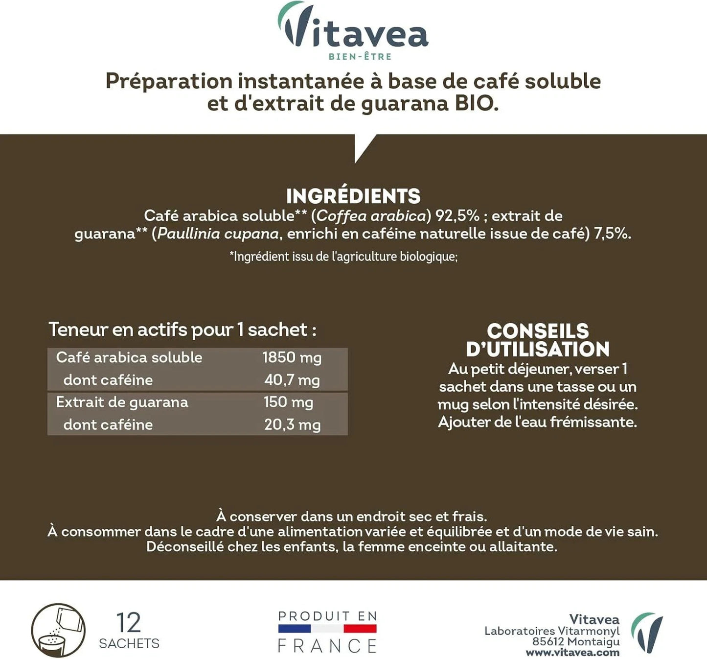 Vitavea Café Minceur BIO Intense Elimination Brûle-graisse 100% Arabica 12 sac