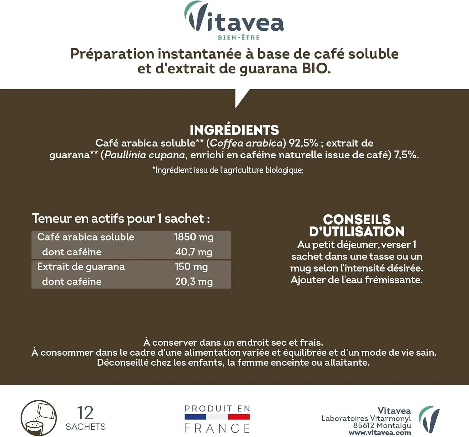 Vitavea Café Minceur BIO Intense Elimination Brûle-graisse 100% Arabica 12 sac