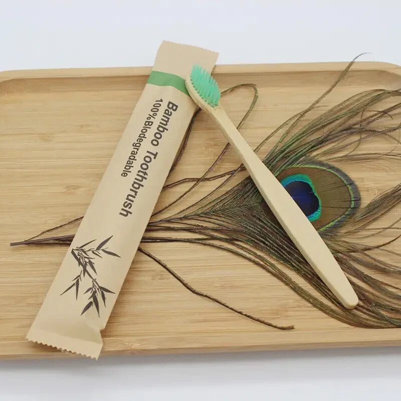 BROSSE A DENT BAMBOU NATUREL 100% BIODEGRADABLE EMBALLAGE ECO A L'UNITE ALEATOIR