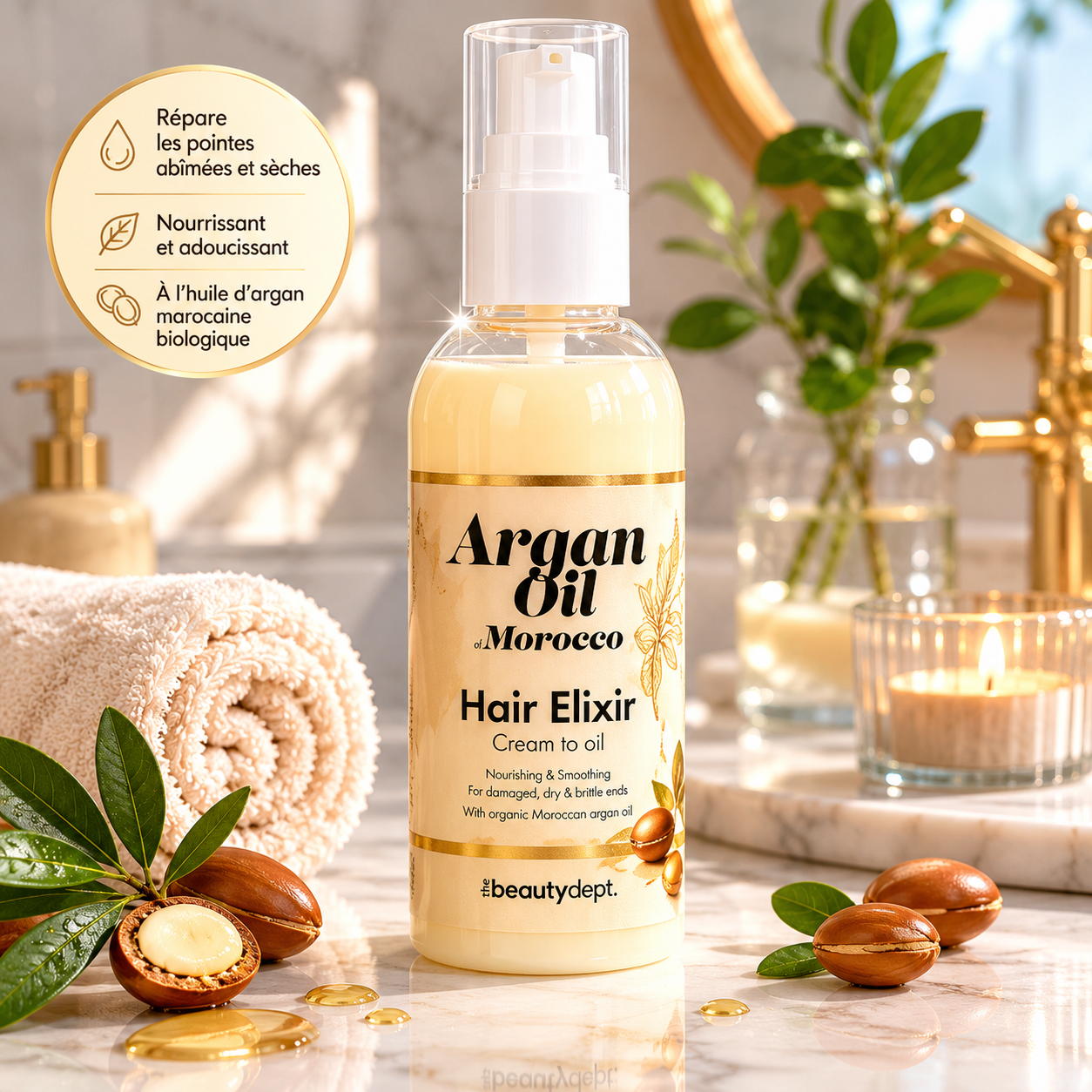 Élixir capillaire The Beauty Dept. Argan Oil 100ml pour cheveux abimés et sec